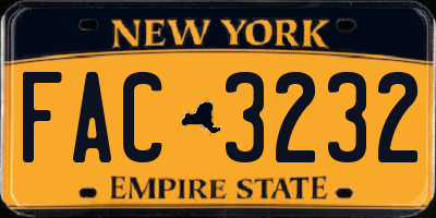 NY license plate FAC3232