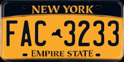 NY license plate FAC3233