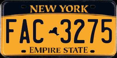 NY license plate FAC3275