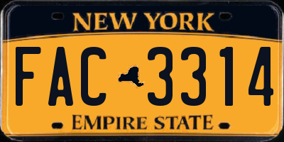 NY license plate FAC3314