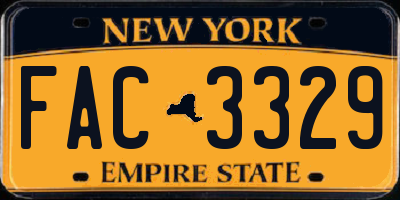 NY license plate FAC3329