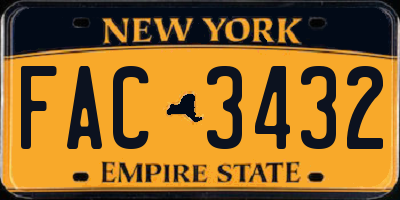 NY license plate FAC3432