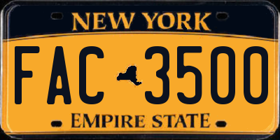 NY license plate FAC3500