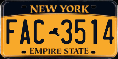 NY license plate FAC3514
