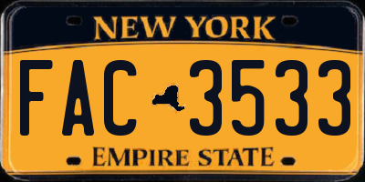 NY license plate FAC3533
