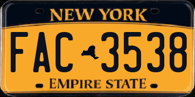 NY license plate FAC3538