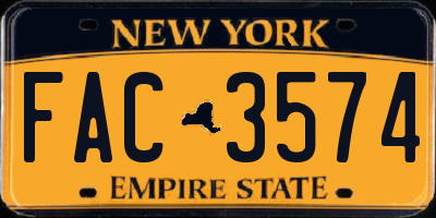 NY license plate FAC3574