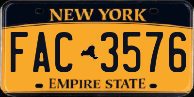 NY license plate FAC3576