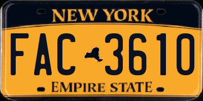 NY license plate FAC3610