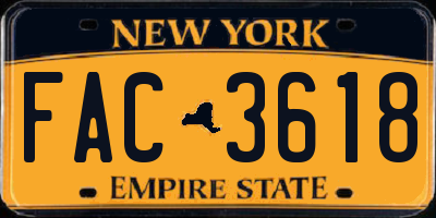 NY license plate FAC3618