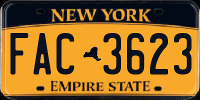 NY license plate FAC3623