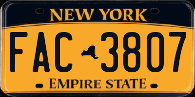 NY license plate FAC3807