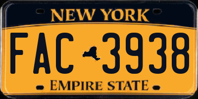 NY license plate FAC3938