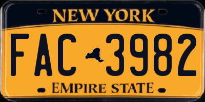 NY license plate FAC3982