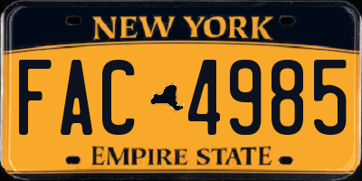 NY license plate FAC4985