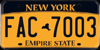 NY license plate FAC7003