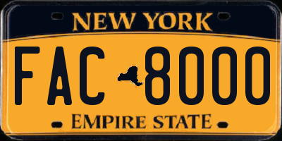 NY license plate FAC8000