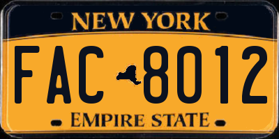 NY license plate FAC8012