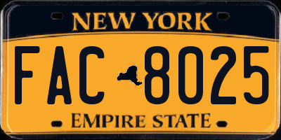 NY license plate FAC8025