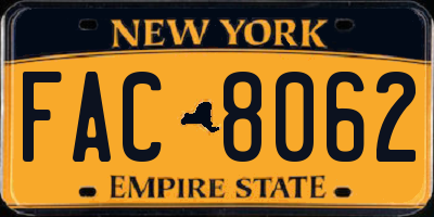 NY license plate FAC8062