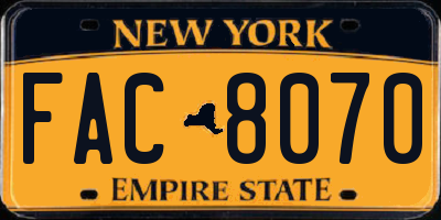 NY license plate FAC8070