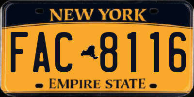 NY license plate FAC8116