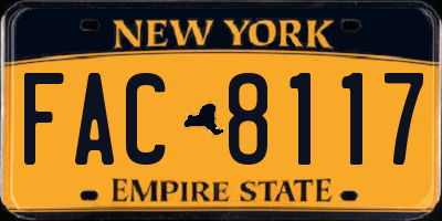 NY license plate FAC8117