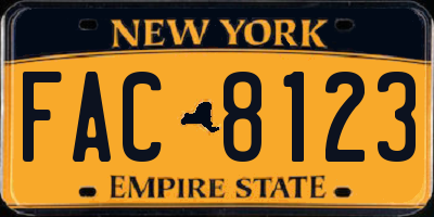 NY license plate FAC8123
