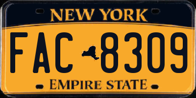 NY license plate FAC8309