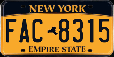 NY license plate FAC8315