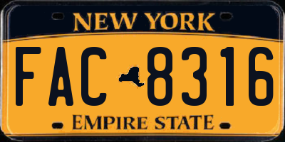 NY license plate FAC8316