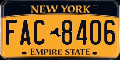 NY license plate FAC8406