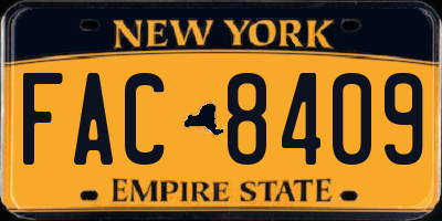 NY license plate FAC8409