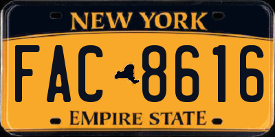 NY license plate FAC8616