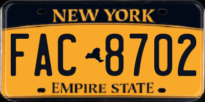 NY license plate FAC8702