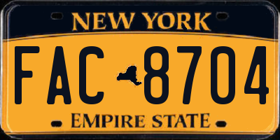 NY license plate FAC8704