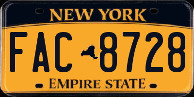 NY license plate FAC8728