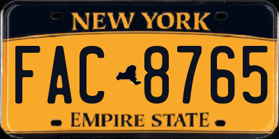 NY license plate FAC8765