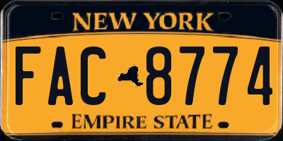 NY license plate FAC8774