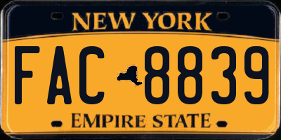 NY license plate FAC8839