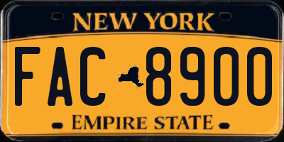 NY license plate FAC8900