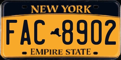 NY license plate FAC8902