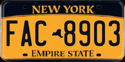 NY license plate FAC8903