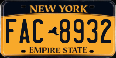 NY license plate FAC8932