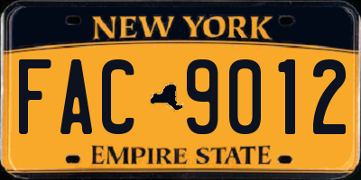 NY license plate FAC9012