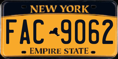 NY license plate FAC9062