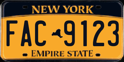 NY license plate FAC9123