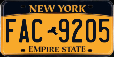 NY license plate FAC9205