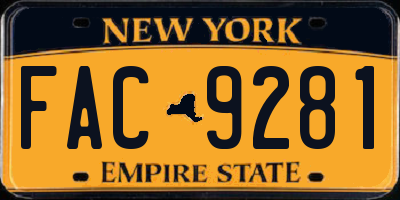 NY license plate FAC9281