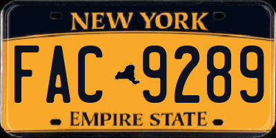 NY license plate FAC9289